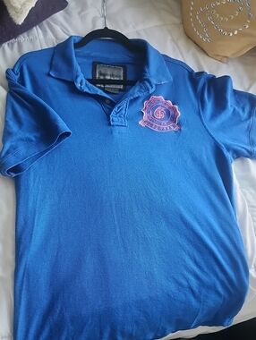 Urban Heritage Blue Polo with Pink Chest Accent